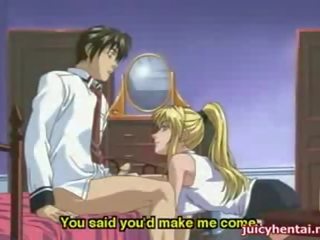 Hentai blonde pleasuring a dick with her tits